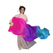 Silk Fan Veils - Soft Colors and Vertical Designs 1.8m Pair (1R, 1L) fuchsia purple aqua 180cm Veil - 1 Pair R L Dance Props Fan Veil Raqs