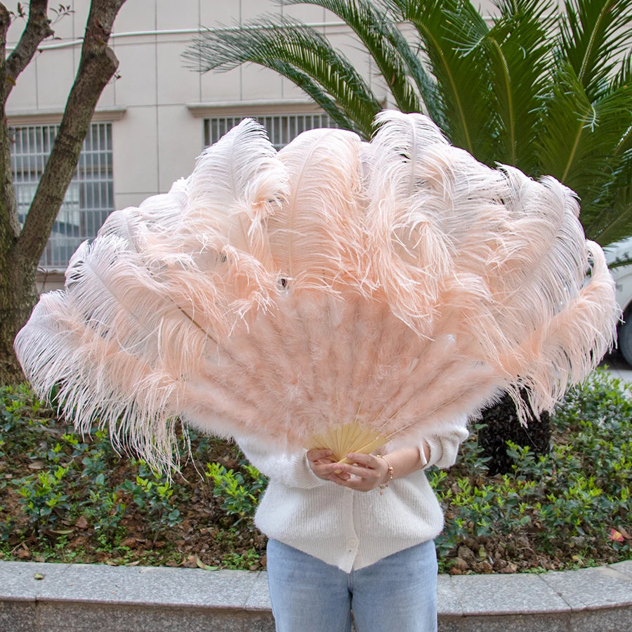 Medium (24"/100cm) Burlesque Ostrich Feather Fans 13 Staves - Many Colors Champagne 100CM 24 inch - One R L Pair Burlesque Fan Fans Raqs