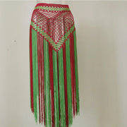 Multi-colored Hand Crocheted Long Tasseled Hip Scarf Red Green Hip Scarf Raqs