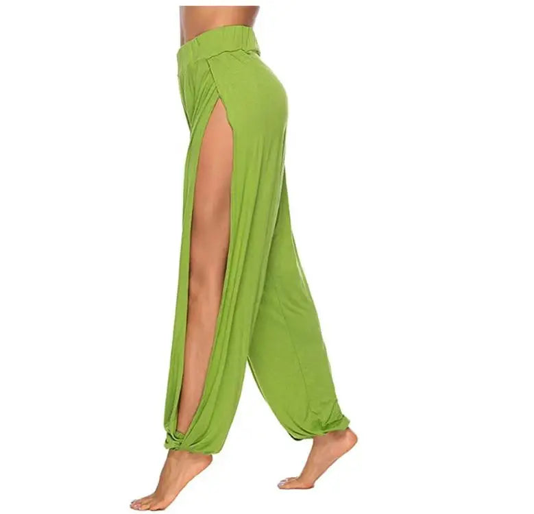 Split Leg Yoga Harem Pants Grass-green Activewear Festival Pants Yoga