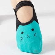 Cute Cartoon Cat Face Grippy Yoga Socks Green US sock size 9-11 socks Yoga Socks