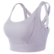 Faux Two Piece Push Up Sports Bra Purple Gray Activewear Sports Bra