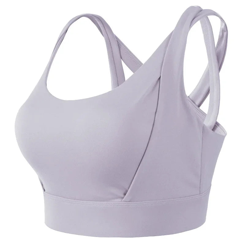 Faux Two Piece Push Up Sports Bra Purple Gray Activewear Sports Bra