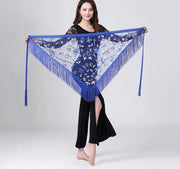 Sheer Triangle Tassel Hip Scarf Blue One Size Belly Dancing Hip Scarf Raqs