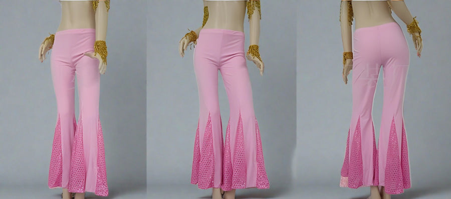 Fishtail Sparkle Flare Dance Pants Many Colors Pink One-Size Pants Raqs