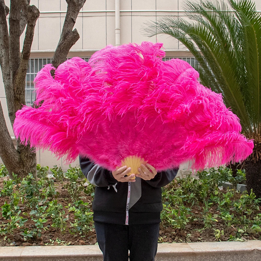 Medium (24"/100cm) Burlesque Ostrich Feather Fans 13 Staves - Many Colors Watermelon Pink 100CM 24 inch - One R L Pair Burlesque Fan Fans Raqs