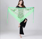 Sheer Triangle Tassel Hip Scarf Light Green One Size Belly Dancing Hip Scarf Raqs