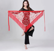 Sheer Triangle Tassel Hip Scarf Red One Size Belly Dancing Hip Scarf Raqs