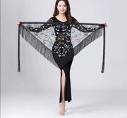 Sheer Triangle Tassel Hip Scarf Black One Size Belly Dancing Hip Scarf Raqs