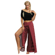 Split Wide Leg Boho Palazzo Pants Burgundy Festival Lifestyle New Pants Yoga