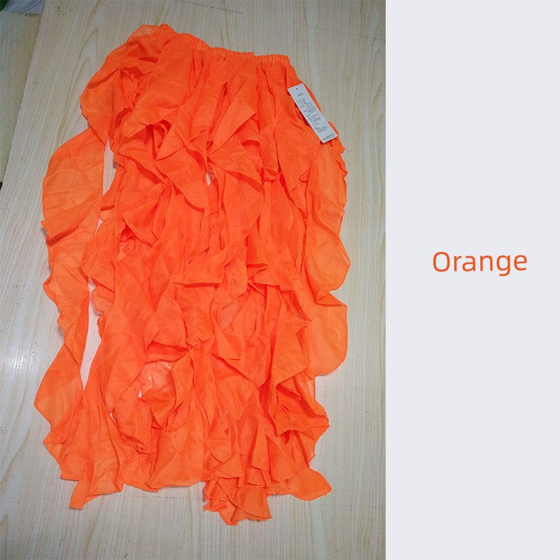 Belly Dance Skirt Chiffon 16-Piece Curling Skirt Orange one-size Raqs Skirt