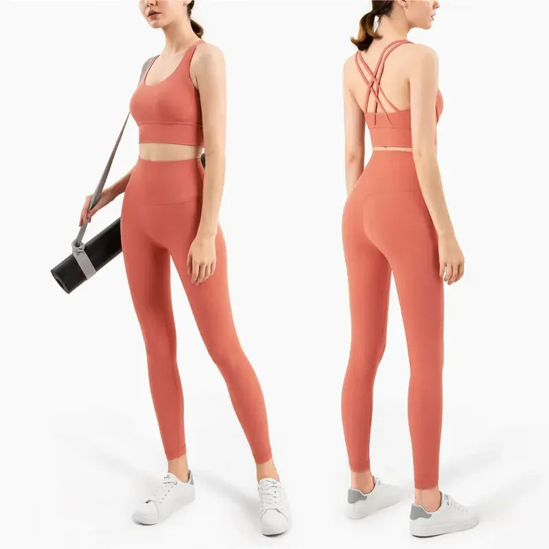 Sports Bra and Leggings Two-Piece Matching Sets Rustic Coral Activewear Lifestyle Yoga