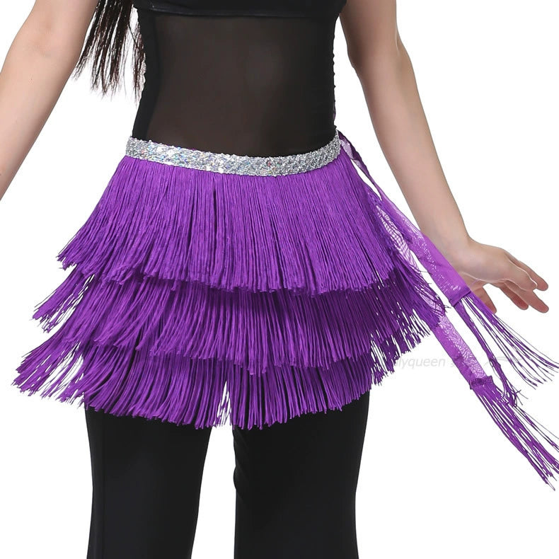 Three-Layer Tassel Belly Dance Hip Scarf Deep purple Hip Scarf Raqs