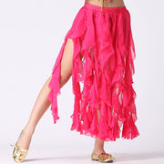 Belly Dance Skirt Chiffon 16-Piece Curling Skirt Rose Red one-size Raqs Skirt