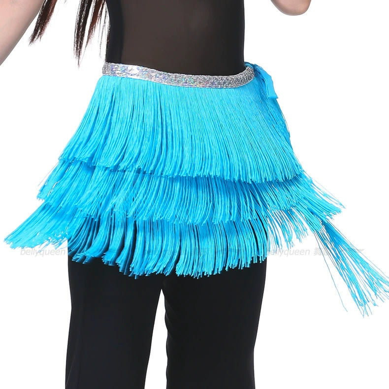 Three-Layer Tassel Belly Dance Hip Scarf Lake Blue Hip Scarf Raqs