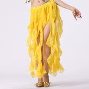 Belly Dance Skirt Chiffon 16-Piece Curling Skirt Yellow one-size Raqs Skirt