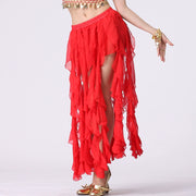 Belly Dance Skirt Chiffon 16-Piece Curling Skirt Red one-size Raqs Skirt