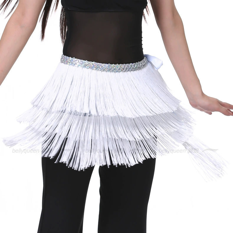 Three-Layer Tassel Belly Dance Hip Scarf White Hip Scarf Raqs