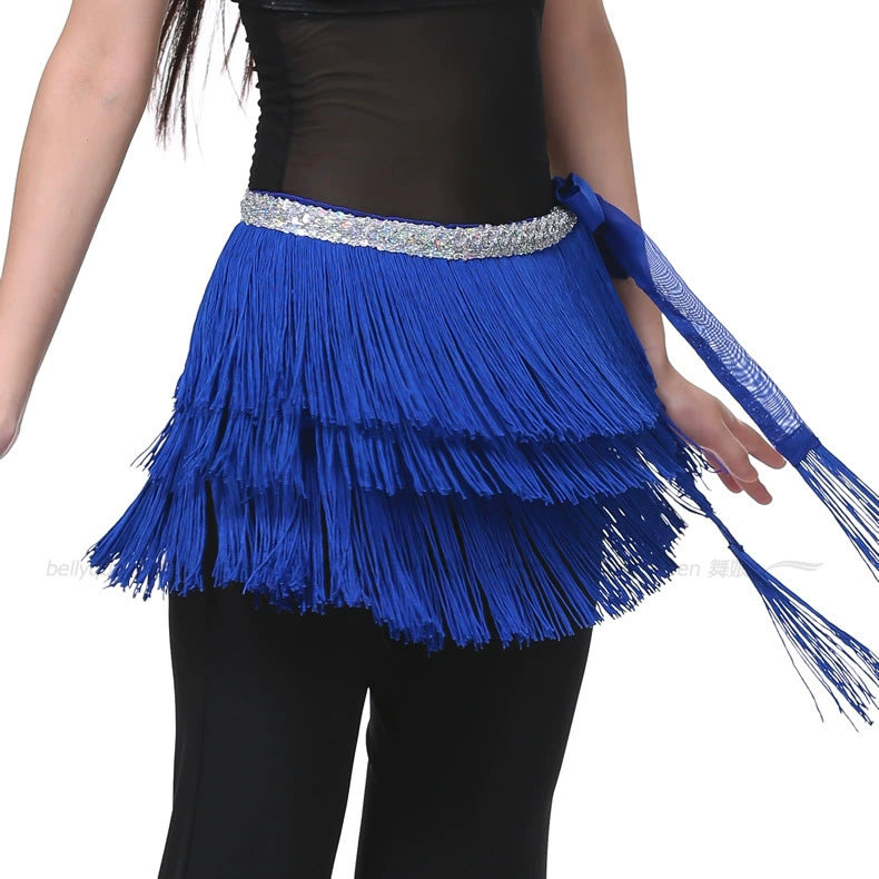 Three-Layer Tassel Belly Dance Hip Scarf Royal Blue Hip Scarf Raqs