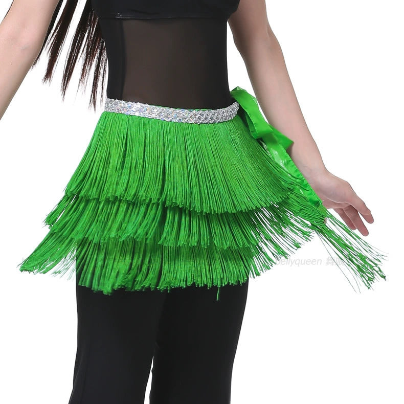 Three-Layer Tassel Belly Dance Hip Scarf Dark green Hip Scarf Raqs