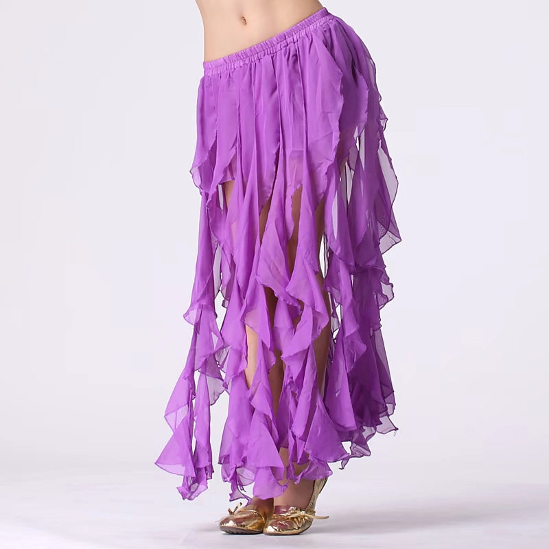 Belly Dance Skirt Chiffon 16-Piece Curling Skirt Purple one-size Raqs Skirt