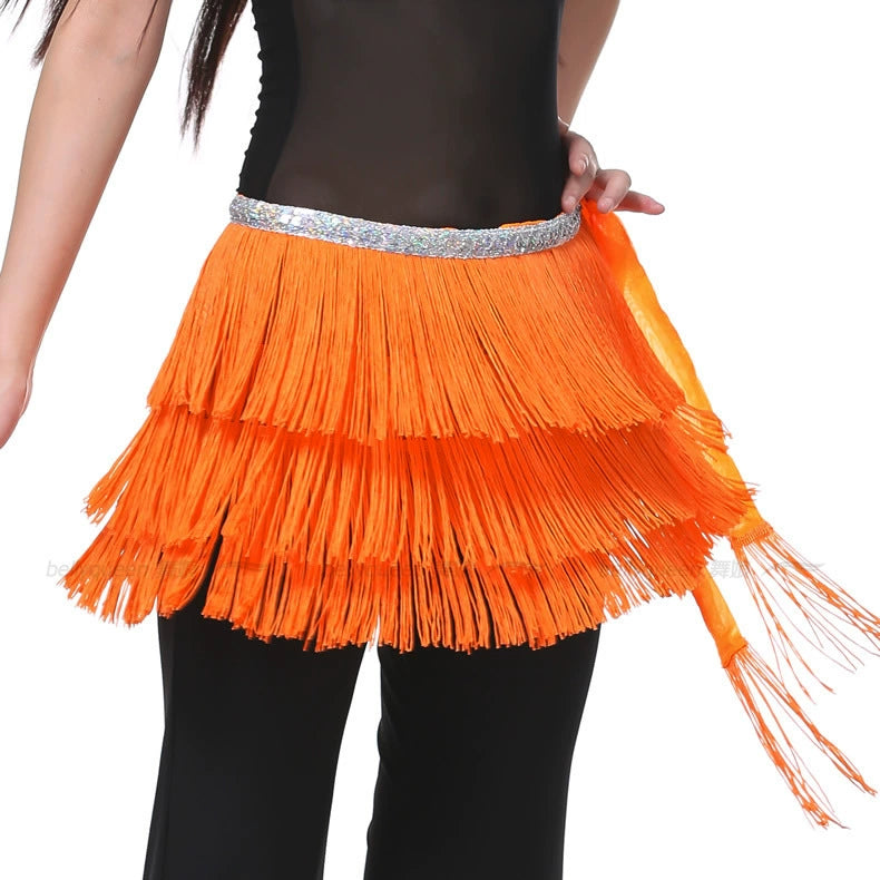 Three-Layer Tassel Belly Dance Hip Scarf Orange color Hip Scarf Raqs