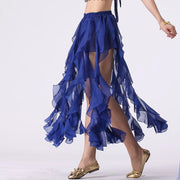 Belly Dance Skirt Chiffon 16-Piece Curling Skirt Royal Blue one-size Raqs Skirt