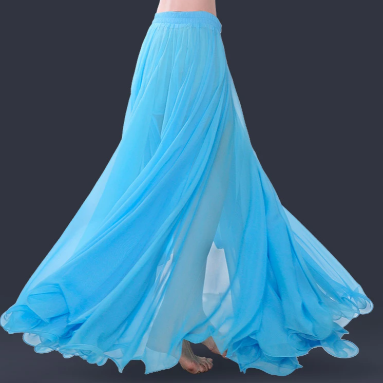 Professional Chiffon Full Wired-Edge Belly Dance Skirt Raqs Skirt