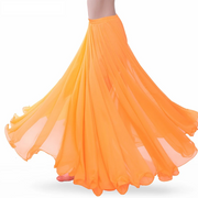 Professional Chiffon Full Wired-Edge Belly Dance Skirt Orange One Size Raqs Skirt