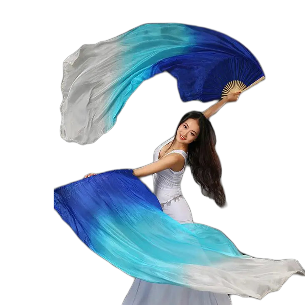 Silk Fan Veils - Soft Colors and Vertical Designs 1.8m Pair (1R, 1L) Dance Props Fan Veil Raqs