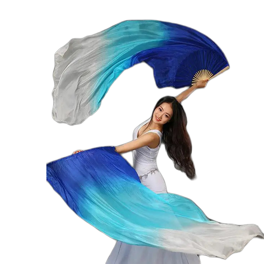 Silk Fan Veils - Soft Colors and Vertical Designs 1.8m Pair (1R, 1L) Dance Props Fan Veil Raqs