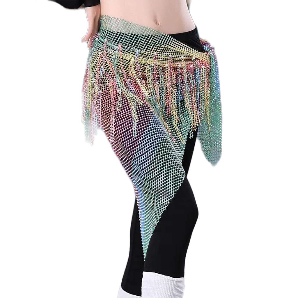 Rainbow Hip Scarf Triangle Mesh with Beads Belly Dance Dance Accessories Hip Scarf Raqs