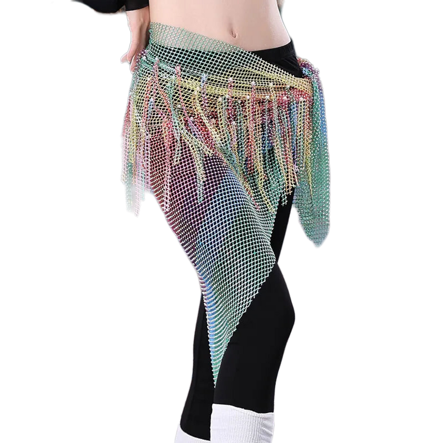 Rainbow Hip Scarf Triangle Mesh with Beads Belly Dance Dance Accessories Hip Scarf Raqs