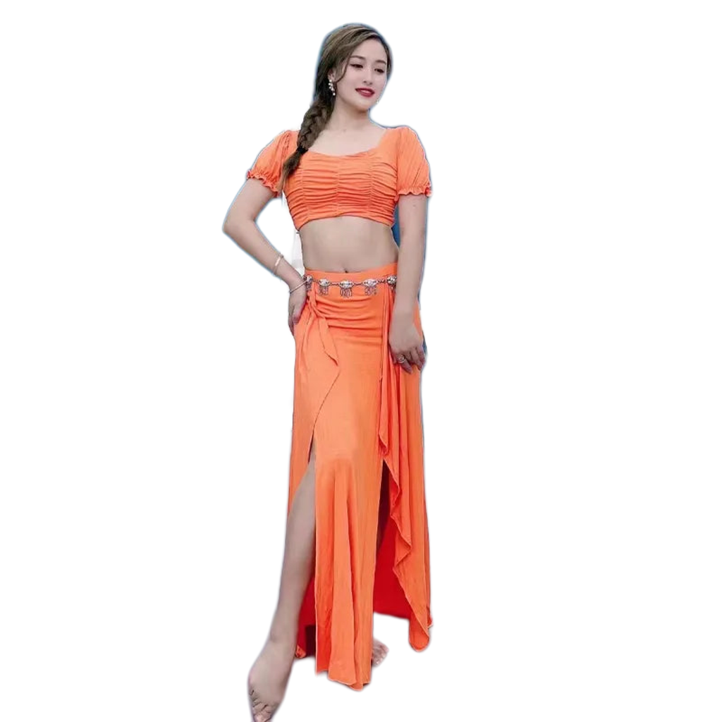 Simple Stretchy Costume Set Orange Plus-sizes Available Raqs Troupe Costume