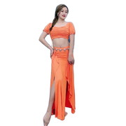 Simple Stretchy Costume Set Orange Plus-sizes Available Raqs Troupe Costume