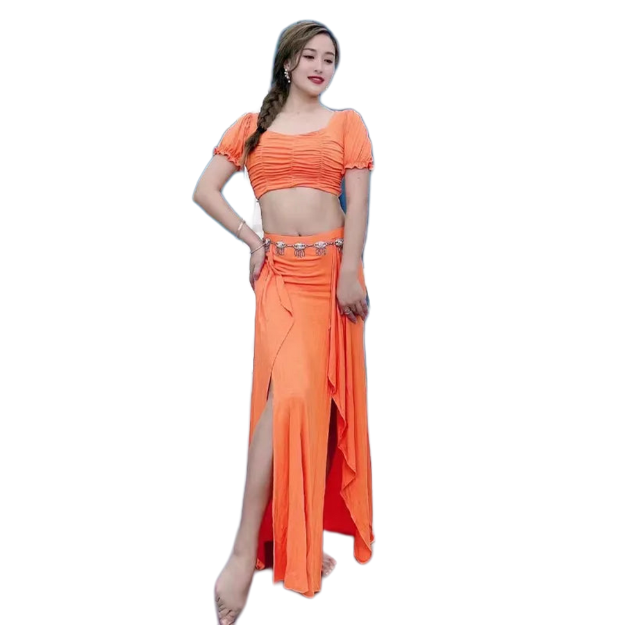 Simple Stretchy Costume Set Orange Plus-sizes Available Raqs Troupe Costume