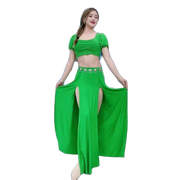 Simple Stretchy Costume Set Green Plus-sizes Available Raqs Troupe Costume