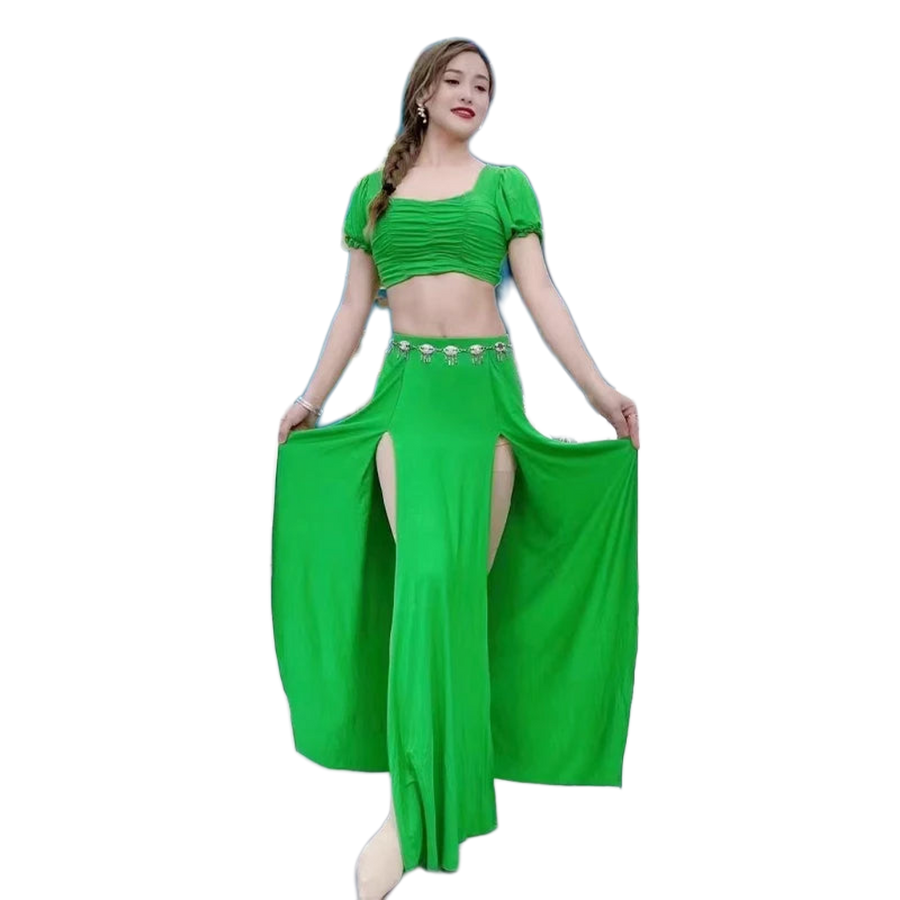 Simple Stretchy Costume Set Green Plus-sizes Available Raqs Troupe Costume