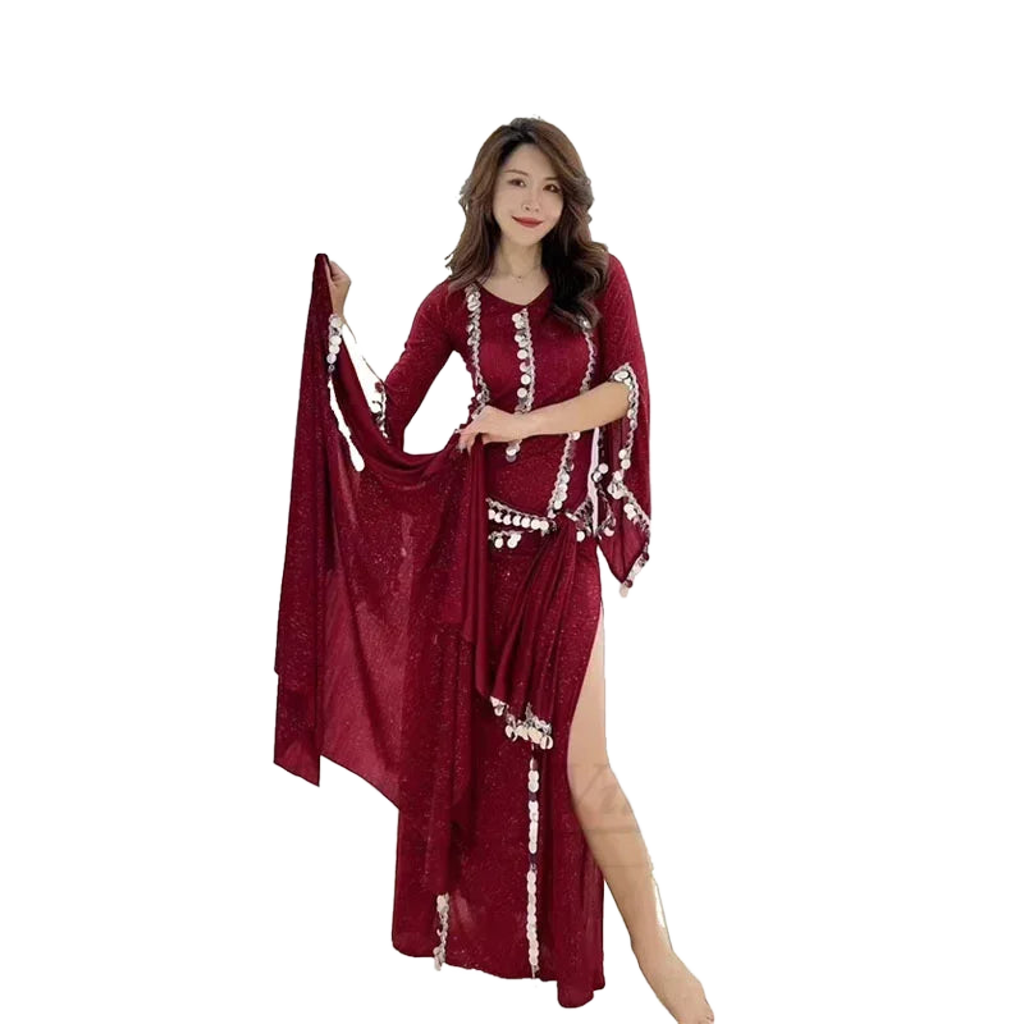 Sparkle Cane/Beledi/Saidi Dress with Pailettes Red Plus-sizes Available Raqs Troupe Costume