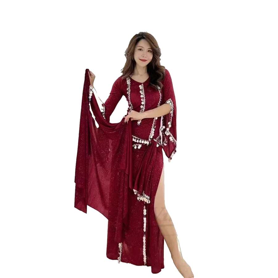 Sparkle Cane/Beledi/Saidi Dress with Pailettes Red Plus-sizes Available Raqs Troupe Costume