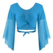 Bolero Wrap Dance Practice Top with Mesh Sleeves Lake Blue One size Raqs Tops