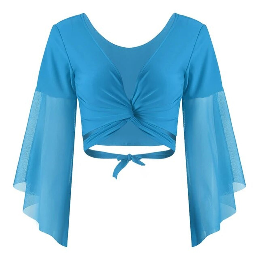 Bolero Wrap Dance Practice Top with Mesh Sleeves Lake Blue One size Raqs Tops