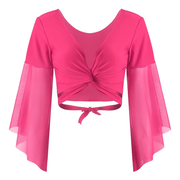 Bolero Wrap Dance Practice Top with Mesh Sleeves Rose Red One size Raqs Tops