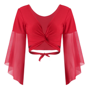 Bolero Wrap Dance Practice Top with Mesh Sleeves Red One size Raqs Tops