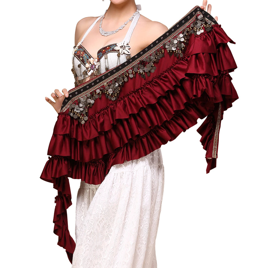 Ruffled Tribal Coin Hip Scarf Belly Dancing Hip Scarf New Novelty & Special Use Raqs Stage & Dance Wear Tribal