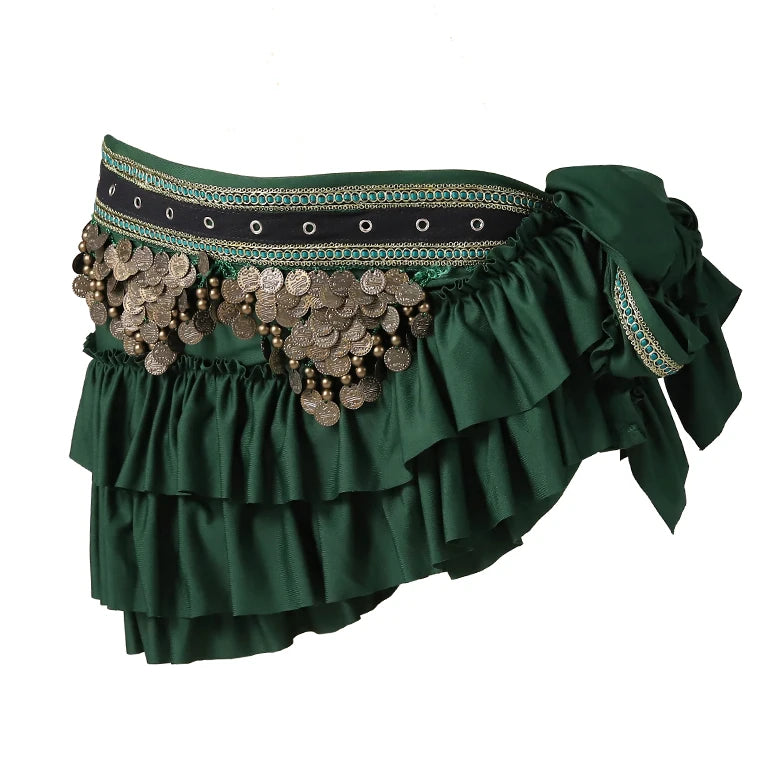 Ruffled Tribal Coin Hip Scarf Dark Green Belly Dancing Hip Scarf New Novelty & Special Use Raqs Stage & Dance Wear Tribal