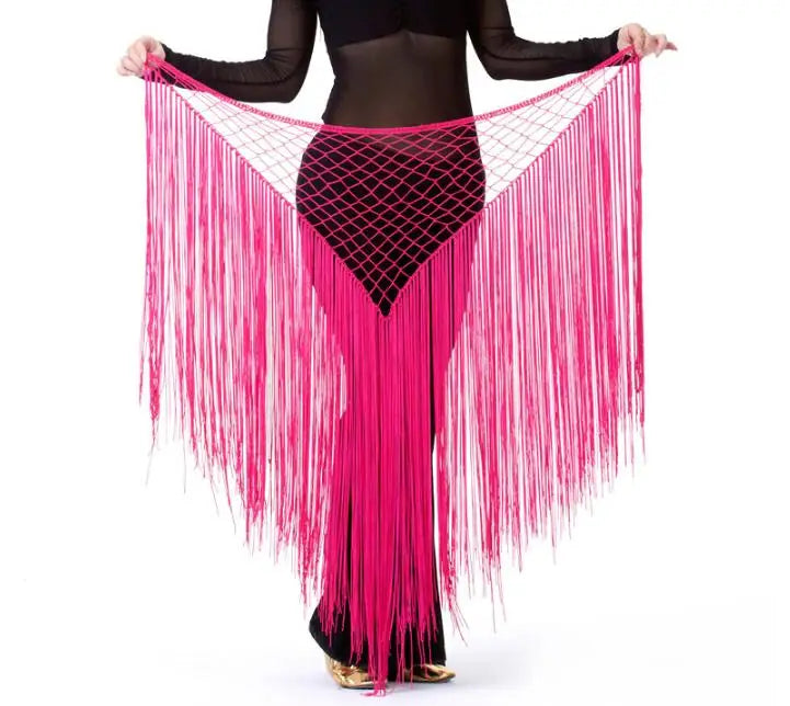 Long Tasseled Hip Scarf V-Shaped Solid Colors Rhododendron Belly Dance Belly Dancing Hip Scarf Raqs