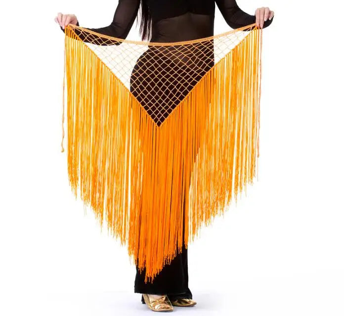 Long Tasseled Hip Scarf V-Shaped Solid Colors Orange Belly Dance Belly Dancing Hip Scarf Raqs