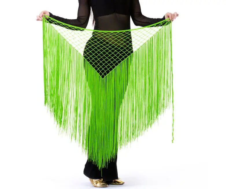 Long Tasseled Hip Scarf V-Shaped Solid Colors Light Green Belly Dance Belly Dancing Hip Scarf Raqs