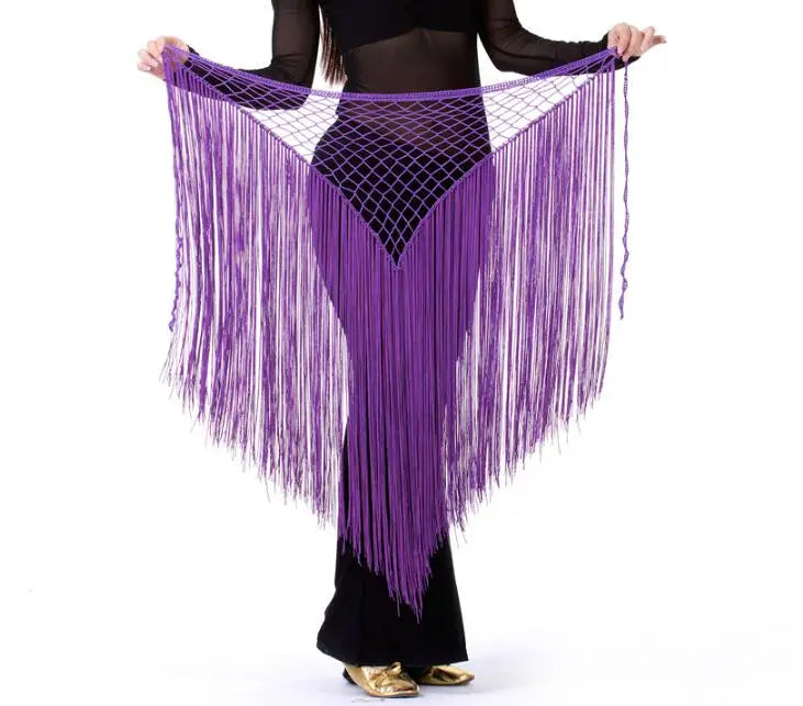 Long Tasseled Hip Scarf V-Shaped Solid Colors Purple Belly Dance Belly Dancing Hip Scarf Raqs